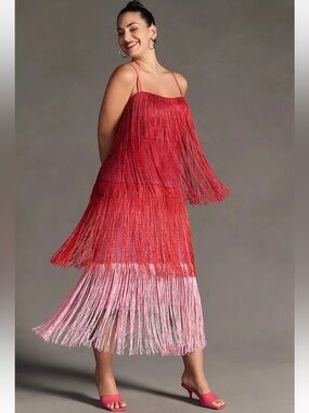 NWT Anthropologie Let Me Be Tiered Fringe Ombre Dress Size Medium MSRP: $220